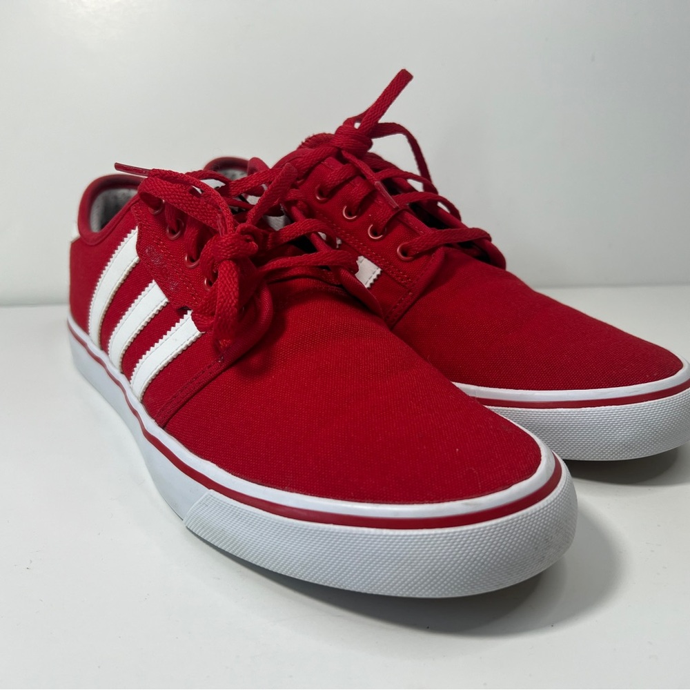 adidas Red Canvas Low-Profile Sneakers with White Stripes